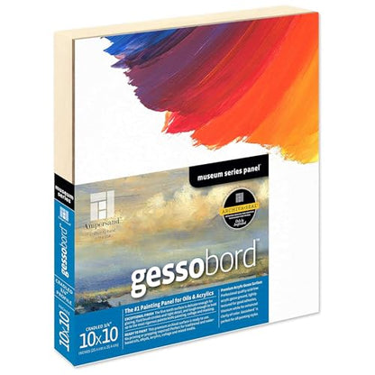 Ampersand Art Supply Museum Series Gessobord | 10x10 | 3/4" Cradled Profile | Gesso Wood Painting Panel for Oil and Acrylic Paint & Mixed Media | Canvas Panel Alternative in Professional Art Supplies - size: 10" x 10", style: 3/4 Inch Depth