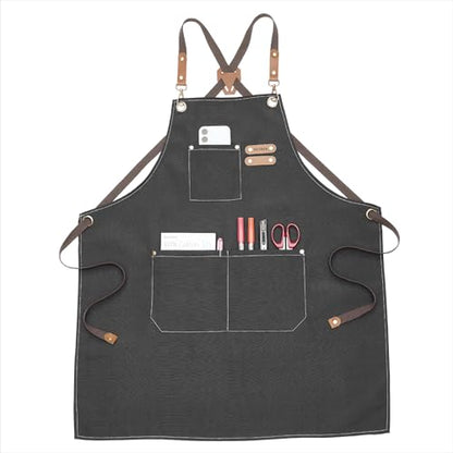 MEEDEN Painting Apron for Men Women: Adjustable Cross Back Waterproof Polyester Canvas Art Apron with 3 Pockets - Artist Apron for Acrylic Oil & Watercolor Painting, Gardening, Cooking - Taupe - color: Taupe