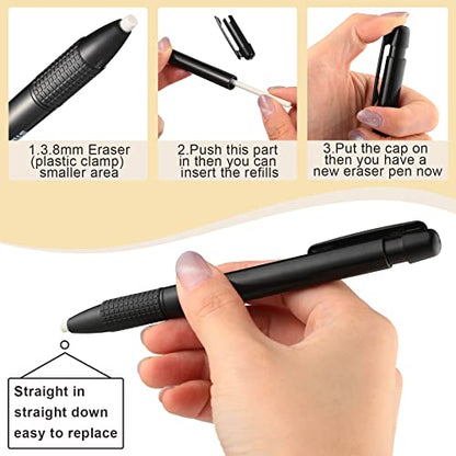 Eersida Retractable Eraser and Refill Mechanical 3.8 mm Pen Style Art Erasers for Artists Drawing Painting, Students Teacher Adult Office School Family(2 Packs)