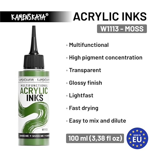 KAMENSKAYA Acrylic Inks for Artists - Moss Acrylic Ink, 3.38 Fl Oz (100 ml) - color: Moss