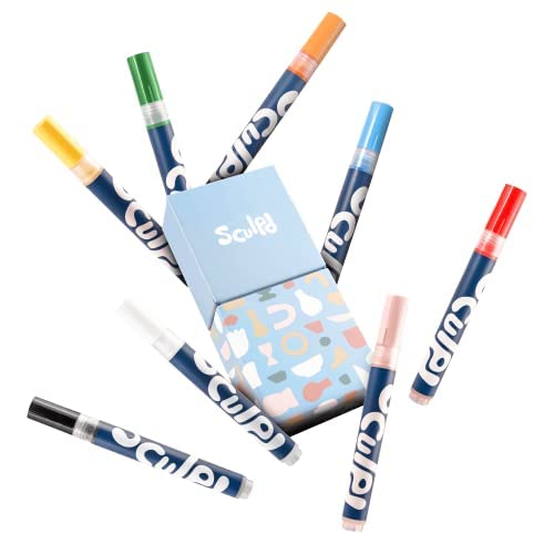 Sculpd Acrylic Paint Pens Set, Favourites, Premium Fine Tips for Painting Pottery, Wood, Cardboard, Paper, Glass & Most Other Surfaces, 8 Vibrant Colours for Arts & Crafts - color: acrylic
