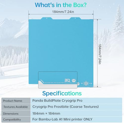 BIQU Cryogrip Pro Frostbite for Bambu-Lab A1 Mini 3D Printer Cold Build Plate 184x184MM Double Sided Strong Adhesion Spring Steel Sheet Room Temperature Print Upgrade Removable Heated Bed Cover - style: Frostbite(A1 Mini)