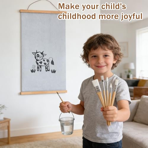 2 Pieces Kids Magic Water Drawing Poster, Reusable Mess-Free Water Doodle Mat with Teak Wood Frame, Large Water Painting Cloths Included, Educational Art Toy Gift for Toddlers Boys & Girls