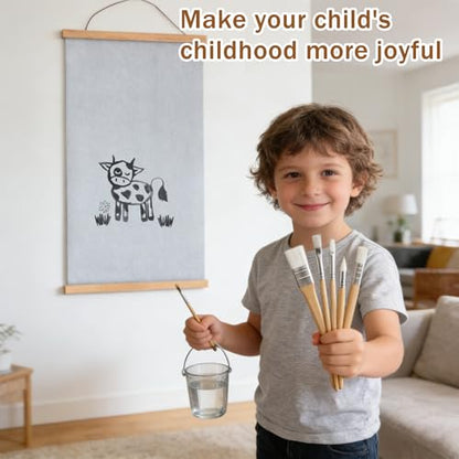 2 Pieces Kids Magic Water Drawing Poster, Reusable Mess-Free Water Doodle Mat with Teak Wood Frame, Large Water Painting Cloths Included, Educational Art Toy Gift for Toddlers Boys & Girls