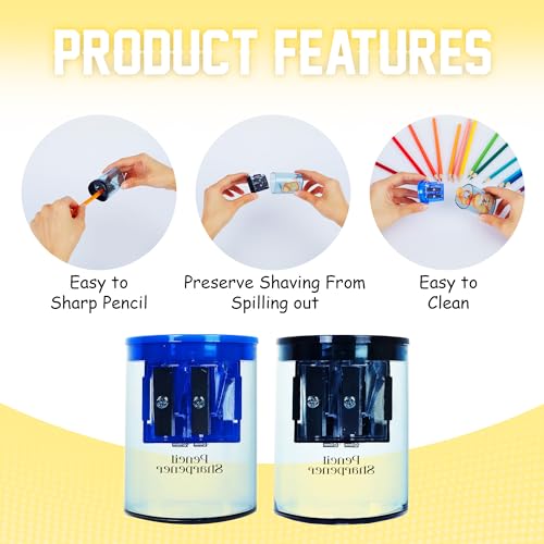 Manual Pencil Sharpener - 2 Pcs Dual Hole Premium Quality Pencil Sharpeners for Standard & Large Sized Pencils - Handheld Pencil Sharpener for Kids, Adults, Artists, Home & Office Uses