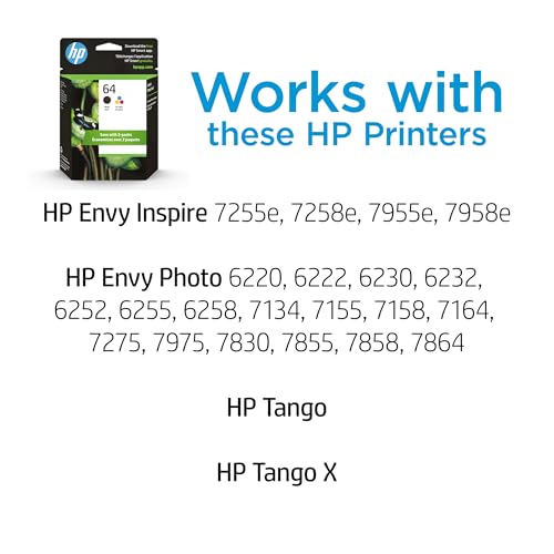 HP 64 Black & Tri-Color Ink Cartridges Printers (Combo Pack) | Works with Printer Series: Inspire 7950e; Envy Photo 6200, 7100, 7800; Tango | Eligible for Instant Ink | X4D92AN - style: Black + CMY