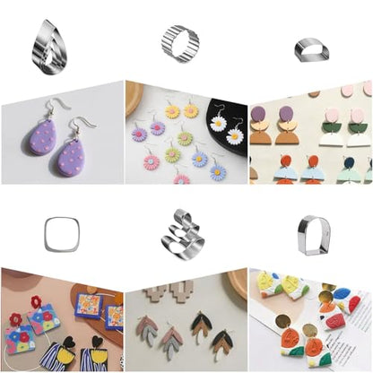 Fesorsi 800 Pcs Clay Earring Making Kit, 67 Polymer Clay Molds Stainless Steel, Polymer Clay Tools with 8 Circle Cutters, 1 Clay Letter Stamps and 710 Pcs Earring Accessories for DIY Jewelry - color: Steel 67 Shapes