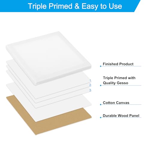 PATIKIL 4x4 Canvas Boards for Painting, 24Pack Cotton Wood Frame Square Triple Primed Stretched Blank Canvas Panel for Acrylic, Oil, Tempera Paint,White - size: 4x4"