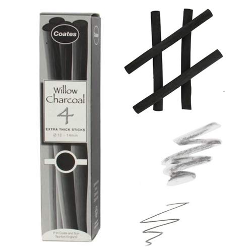 Coates Willow Charcoal- Box of 4 Extra Thick Sticks 12-14mm - style: Extra Thick