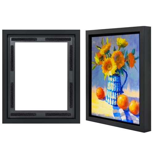 Americanflat 8x10 Canvas Floating Frame with Adhesive Strips Included - Vertical and Horizontal Floating Frame for Artwork - Canvas Frames for Wall Display - Black - color: Black, size: 8X10