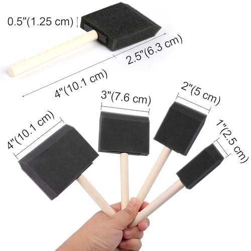 Tosnail 50 Pack 4 Different Size Foam Paint Brush with Wooden Handles for Acrylics, Stains, Varnishes, Crafts, Arts - 1 Inch, 2 Inch, 3 Inch, 4 Inch