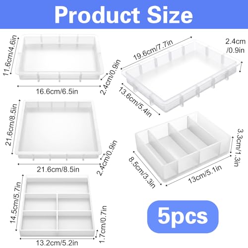 5Pcs Epoxy Resin Molds Set, Large Silicone Casting Molds for Resin, Square & Rectangular Shapes for DIY Art, Flower Preservation, Candle Making, Home Décor, Wedding Keepsakes