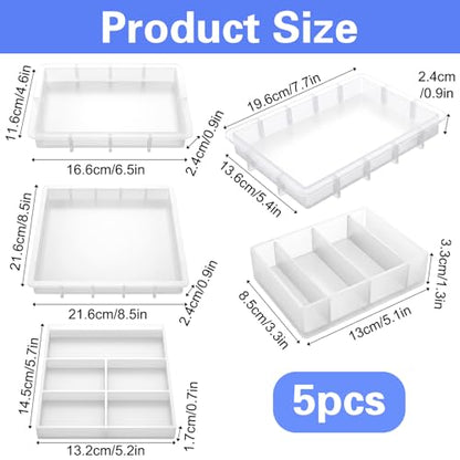 5Pcs Epoxy Resin Molds Set, Large Silicone Casting Molds for Resin, Square & Rectangular Shapes for DIY Art, Flower Preservation, Candle Making, Home Décor, Wedding Keepsakes