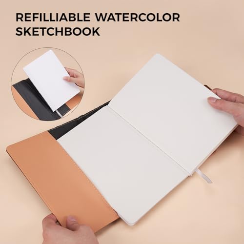 Watercolor Sketchbook,8.2 x 5.5 inch,20 Sheets Cold Press 100% Cotton 300 GSM 140lb,A5 Watercolor Paper for Art Painting, Drawing, Mixed Media - color: brown