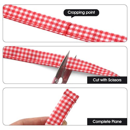 BOHARERS 3-Pocket Waist Apron With Red And White Plaid Shoulder Straps - Black Waitress Waiter Server Short Aprons - color: A2-1 Pack Red and White Plaid Straps