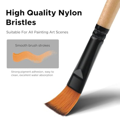 Bougimal 33 Pcs Paint Brush Set, Artist Paint Brushes for Acrylic Painting, Oil, Watercolor, Gouache, with Flat Round Filbert Fan Angle Detail Brush, Suitable for Artists and Beginners - color: Wooden 2