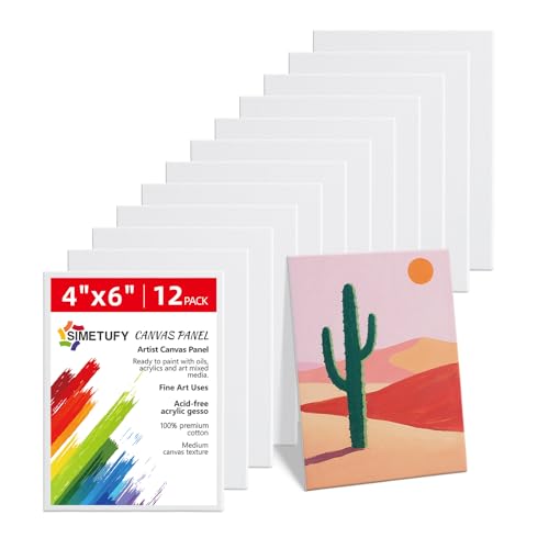 Simetufy 4 x 6 inch 12 Pack Small Painting Canvas Boards- Gesso Primed Acid-Free 100% Cotton Mini Canvas Panels for Acrylics Oil Watercolor Tempera Paints - size: 4"x6"