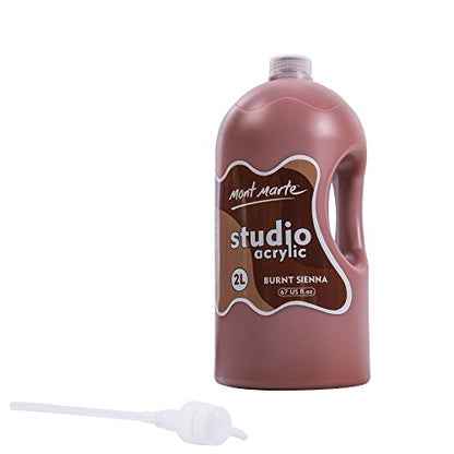 Mont Marte Discovery School Acrylic, Burnt Sienna, 1/2 Gallon (2 Liter). Ideal for Students and Artists. Excellent Coverage and Fast Drying. Pump Lid Included. - color: Burnt Sienna