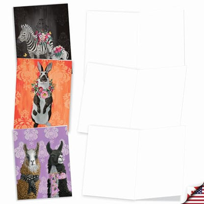 The Best Card Company Assorted Blank Greeting Card Box Set - Incl. 20 Cards + Envelopes - 10 Unique Designs - refined for Thank Yous, Invitations, More - Fancy Wildlife AM3364OCB-B2x10 - style: Fancy Wildlife