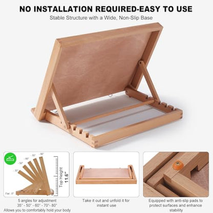 16.5"x12" Beechwood Tabletop Easel with Paint and Sketch Papers,Mask Tape | Portable Adjustable Art Easel with Detachable Strap, Drawing Board for Painting, Sketching and Diamond Art - style: A3