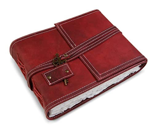 Wanderings Red Leather Watercolor Journal - 6" x 8" - Genuine Leather Art Journal with Handmade Deckle Edge Paper - 350 GSM Cold Press Paper - Scrapbook, Watercolor Album, Sketchbook, Drawing Pad - color: Red, size: 6"x8"