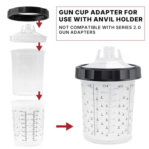 LAUCO 4 Pack Paint Spray Gun Hard Cup Set, 200ML (6.8 Oz) Reusable Mixing Cups with Retainer Rings, Compatible with Disposable Paint Cup Liner and Lid Systems for Automotive Paint, Primer, Clear Coat - size: 200ML