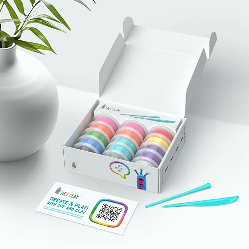 HEY CLAY Set - Colourful Modeling Air Dry Clay Kit for Kids 15 cans and Sculpting Tools with Fun Interactive Instructions App - Children 3+ (Aliens) - style: Aliens