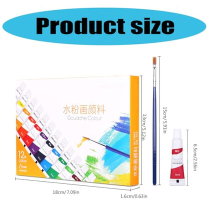 Gouache Paint Set with Brush for Artist Beginner 12 Color Gouache Pigment for Painting Art Illustrations Watercolor Set