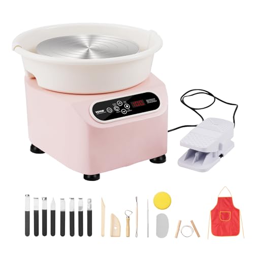 VEVOR 25CM Pottery Wheel for Adults Beginners, Direct Drive Ceramic Pottery Wheel with LCD Touch Screen Foot Pedal 50-300RPM Adjustable Speed, 350W Electric Wheel for Pottery Art Craft DIY, Pink - color: Pink - 10inch & 350w, size: 10in-350W
