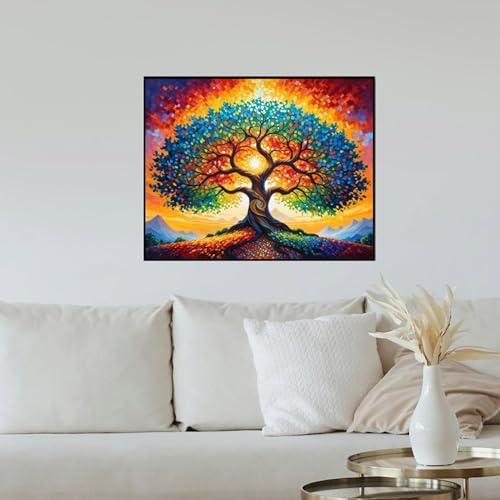 ldazao Tree of Life Paint by Numbers for Adults Beginner with Frame Wooden Easel Stained Glass Painting Kit Color by Numbers 20 X 16 Inches - color: FSZ0015
