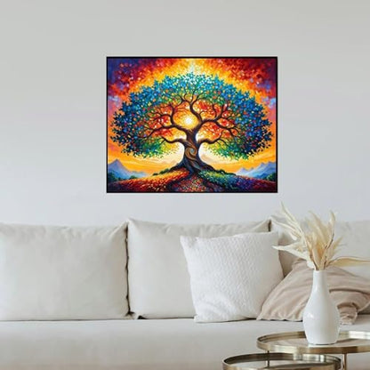 ldazao Tree of Life Paint by Numbers for Adults Beginner with Frame Wooden Easel Stained Glass Painting Kit Color by Numbers 20 X 16 Inches - color: FSZ0015