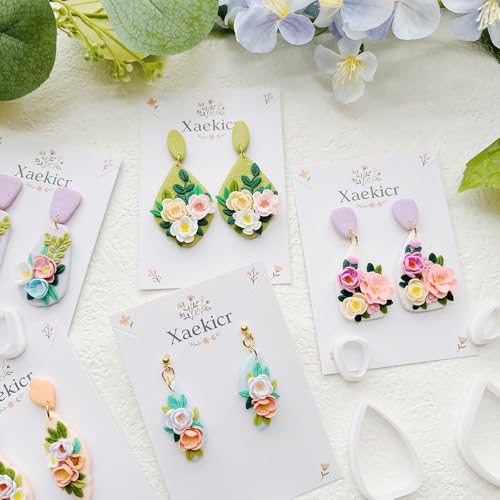Spring Floral Polymer Clay Cutters Set – Teardrop & Geometric Clay Cutters, Polymer Clay Molds for Clay Earring Cutters, Clay Tools - color: 2G color
