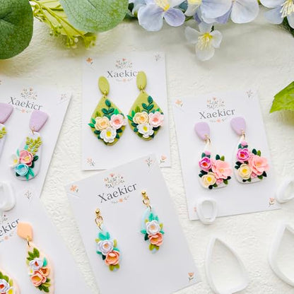 Spring Floral Polymer Clay Cutters Set – Teardrop & Geometric Clay Cutters, Polymer Clay Molds for Clay Earring Cutters, Clay Tools - color: 2G color