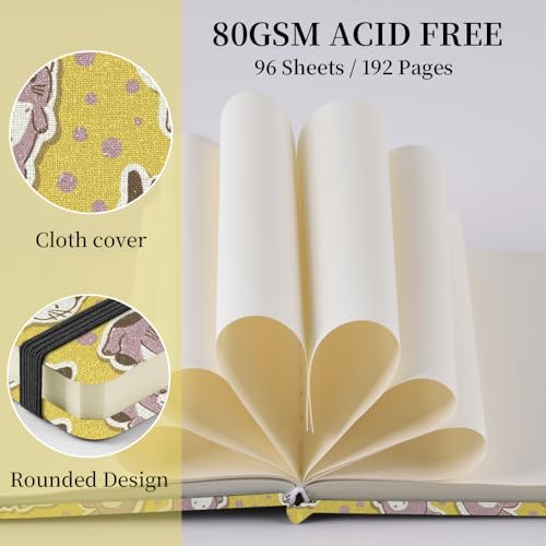 E-WEICHEN Square 4.8x4.8 inches 80gsm 96sheets/192 Pages Notebooks Blank Sketchbooks Travel Journal Pocket Hardcover Paint Writing Diary Memo Planner Cloth Cover. Yellow Cat - color: Cloth Cover-4.8x4.8in-Yellow Cat