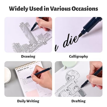 Micro Drawing Pens Art Pens, Fineliner - 12 Assorted Sizes, Fine Line Waterproof Black Ink Artist Supplies for Artists Adults Sketch Outline Anime Illustration Manga Writing