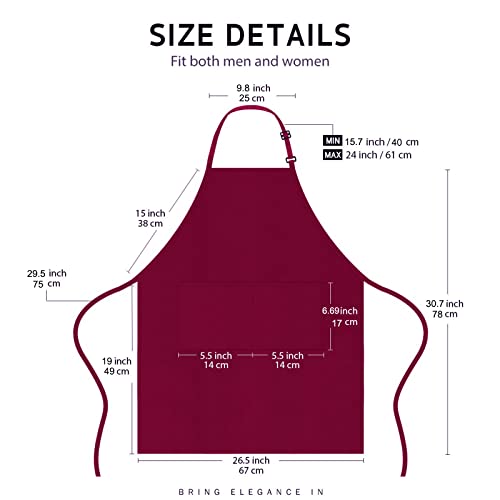 4 Packs Chef Apron, Waterproof Apron, Adjustable Aprons with 2 Pockets for Men Women, Professional Aprons for Kitchen Cooking Gardening Painting Baking Restaurant (Wine) - color: Wine