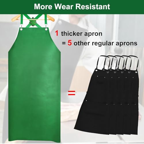 SHEOMERN Waterproof Rubber Apron, 43" Anti-Tear Heavy Duty Vinyl Adjustable Thicker Cross Back Dishwasher Apron for Restaurant Dishwashing, Butcher, Lab Work, Dog Grooming Green - color: Green
