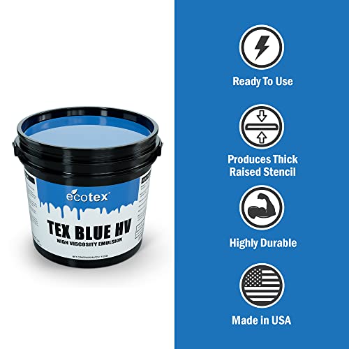 Ecotex® Tex Blue HV Emulsion (Quart - 32 oz.) - High Viscosity Pre-Sensitized Screen Printing Emulsion, for Plastisol and UV Inks, Silk Screens, Textiles, and Fabric - Screen Printing Supplies - size: Quart - 32oz.