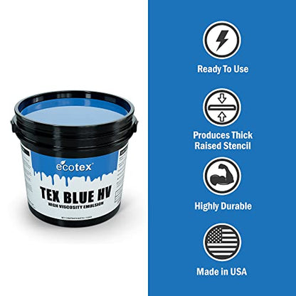 Ecotex® Tex Blue HV Emulsion (Quart - 32 oz.) - High Viscosity Pre-Sensitized Screen Printing Emulsion, for Plastisol and UV Inks, Silk Screens, Textiles, and Fabric - Screen Printing Supplies - size: Quart - 32oz.