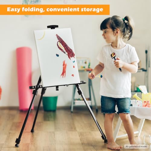 RRFTOK Easel Stand for Sign and Painting - Metal Tripod Adjustable Art Easels for Display Canvases Height from 17 to 66 Inch - Carry Bag for Table-Top/Floor Drawing and Displaying with Black - style: 66S Black 1-pack