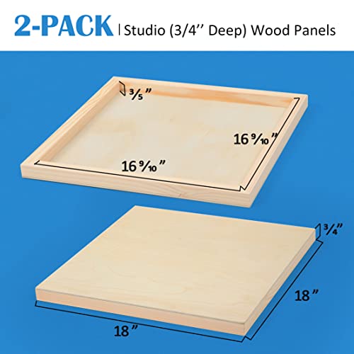 Falling in Art Unfinished Birch Wood Panels Kit for Painting, Wooden Canvas 2 Pack of 18 x18 Studio 3/4" Deep, Cradle Boards for Pouring, Art, Crafts, Burning and More - size: 18*18 2-pack