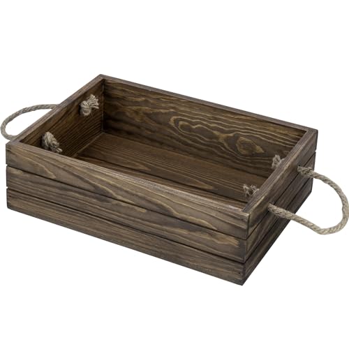 MyGift 13 Inch Rustic Brown Wood Decorative Storage Organizer Bin with Rope Handles, Open Top Small Crate Box for Bathroom Accessories, Books, Crafts, Fruits - color: Brown (13 Inch)
