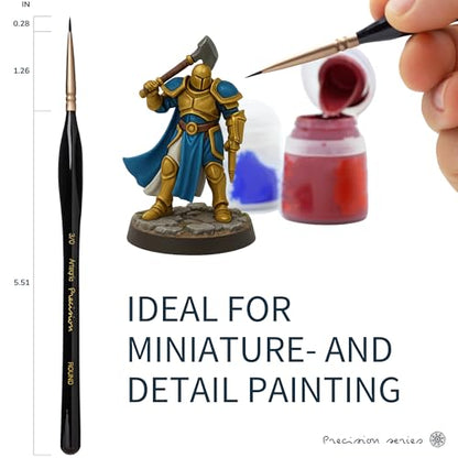 ARTEGRIA Detail Paint Brush Set, 5 Miniature Brushes with Fine Tips and Ergonomic Handles, Size Round 3/0 (000) for Small Scale Models, Figurines, Paint by Numbers for Adults