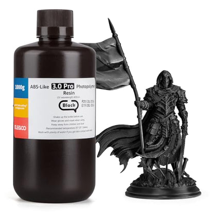 ELEGOO ABS-Like Resin 3.0 Pro, Higher Scratch-Resistance 3D Printing Photopolymer Resin, 405nm UV Resin for MSLA/DLP/LCD Printers Fast Curing High Precision Non-Brittle, Black 1000g - color: Black, size: M-1000g