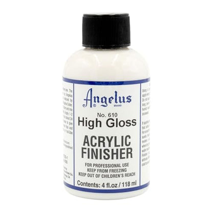 Angelus High Gloss Acrylic Leather Finisher – Flexible Clear Coat for Leather Shoes, Bags, Jackets & Accessories, High Shine Finish for Leather Craft & Restoration. No. 610-4 fl oz