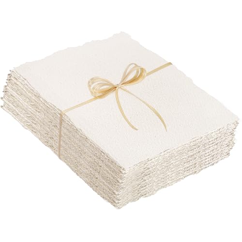 50 Sheets Watercolor Paper 7 x 10, 300 GSM Deckled Edge Paper Rough/Textured Handmade Paper for Watercolors, Wedding Invitations, Cards, Crafts - size: 7 x 10inch