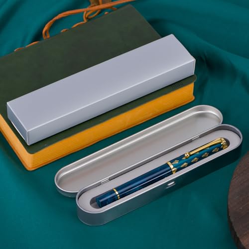 Hongdian N8S Blue Peacock Fountain Pen, Iridium Fine Nib with Converter and Metal Pen Case Set - color: Blue Peacock, style: Fine Point