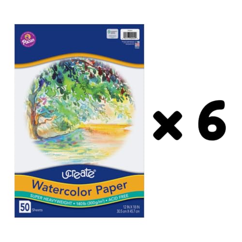 UCREATE Super Heavyweight Watercolor Paper, White, 140 lb., 12" x 18", 50 Sheets/Pack, Case of 6 Packs, 300 Sheets Total - size: 12" x 18" (Pack of 6)