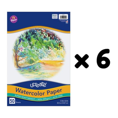 UCREATE Super Heavyweight Watercolor Paper, White, 140 lb., 12" x 18", 50 Sheets/Pack, Case of 6 Packs, 300 Sheets Total - size: 12" x 18" (Pack of 6)