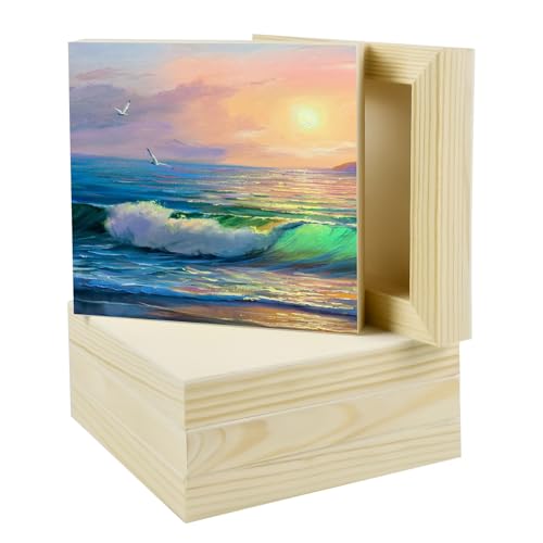 Unfinished Wooden Panel 5 Pcs Wood Canvas Boards, 5 x 5 Inch Wood Panels Blank Boards for Painting Pouring Burning and DIY Craft Projects - size: 5×5×0.8 Inch